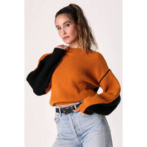 Lulus Twice The Style Brown And Black Color Block Sweater Top - Size S